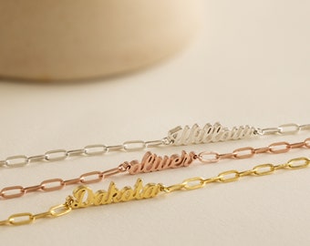 Name Bracelet in Minimal Link Chain • Custom Name Jewelry • Perfect Gift for Her • Gift For Mom