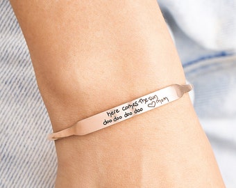 Actual Handwriting Bar Bangle - Handwriting Cuff - Signature Bracelet - Engraved Bar Cuff - Bridesmaid gift - Christmas Gift