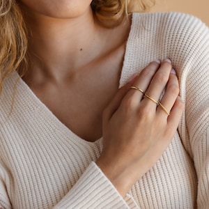 Thin Stacking Rings • Set of 3: Midi Ring, Twist Ring, Lined Ring • Thin Gold Rings • Notched Ring • Minimalist Rings