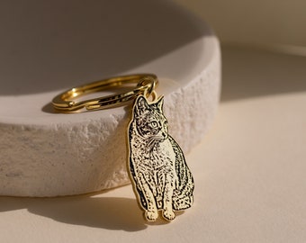 Engraved Pet Keychain: Custom Sterling Silver Cat & Dog Charm
