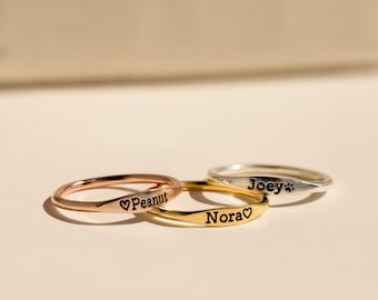 Dainty Engraved Name Ring - Stackable Rings - Personalized Name Ring - Stackable thin band - Mother Gift - Bridesmaid Gift