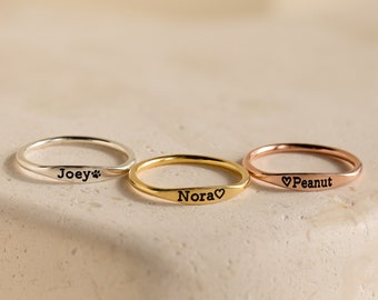 Dainty Engraved Name Ring - Stackable Rings - Personalized Name Ring - Stackable thin band - Mother Gift - Bridesmaid Gift