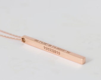 Personalized 3D BAR Necklace - Dainty 4 Sided Vertical Bar Necklace - Engraved Charm - Bridesmaids Gift - Mother Gift  - Christmas gift