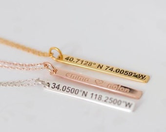 Custom Coordinates Vertical Bar Necklace - LATITUDE - LONGITUDE Necklace - Bar Necklace - Personalized Coordinates Necklace - Christmas gift