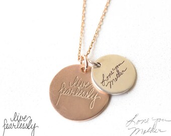 Actual Handwriting Disc Necklace - Signature Disc Necklace - Handwriting Jewelry - Mother Gift - Keepsake Gift - Christmas gift