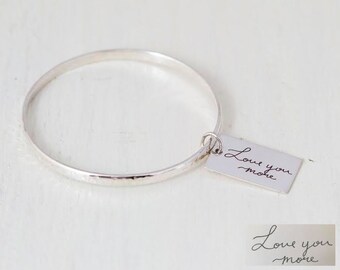 Engraved Signature Bangle - Engraved Handwriting Bangle - Signature/Handwriting Add On Rectangle Charm - Mother Gift