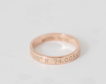 Custom Coordinates Ring - LATITUDE - LONGITUDE Ring - Coordinate Jewelry - Stackable band ring - Bridesmaid Gift - Graduation Gift