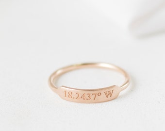 Dainty Engraved Name Ring - Stackable Rings - Personalized Name Ring - Stackable thin band - Engraved Bar Ring - Mother Gift