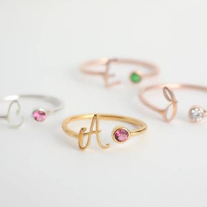 Initial Birthstone Ring - Custom Name Gemstone - Stacking Rings - Dainty Birthstone Ring - Graduation Gift - Mother Gift