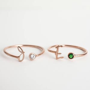 Initial Birthstone Ring - Skinny ring- Dainty Birthstone Ring - Stacking ring - Graduation Gift - Christmas Gift - Mother Gift