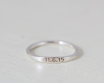 Dainty Engraved Name Ring - Dainty Ring - Stackable Ring - Name Ring - Date Ring - Mother Gift