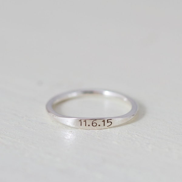 Dainty Engraved Name Ring - Dainty Ring - Stackable Ring - Name Ring - Date Ring - Mother Gift