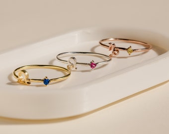Sterling Silver Zodiac Ring with CZ Birthstone - Christmas Gift