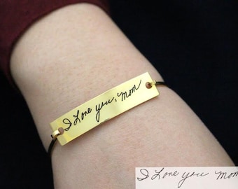 Engraved Bar Bangle- Custom Handwriting Bangle - Signature Bangle - Handwritten Bangle - Mother Gift