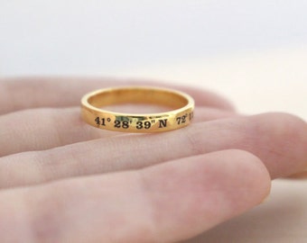 Custom Coordinates Ring - LATITUDE - LONGITUDE Ring - Personalized Coordinates Ring - Stackable thin band - Mother Gift