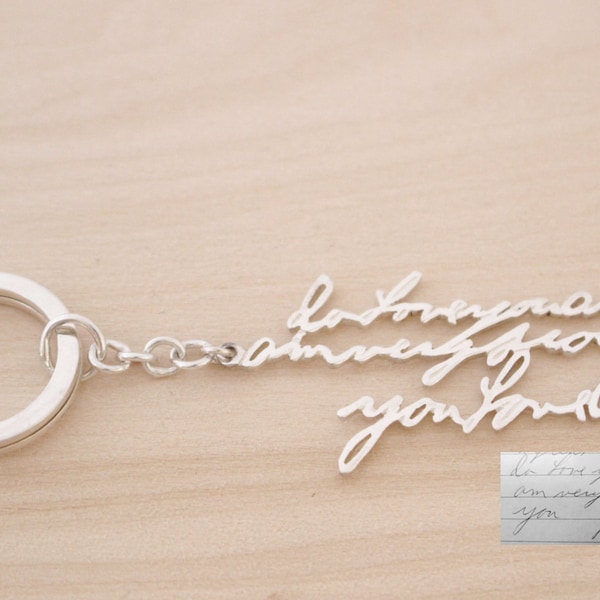Handgeschreven sterlingzilveren handtekeningsleutelhanger – Gepersonaliseerd herdenkingscadeau