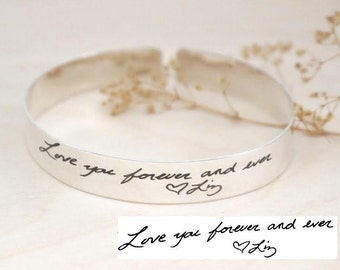 Actual Handwriting Cuff Bracelet - Name Cuff Bracelet - Personalized Bangle - Skinny Band Open Cuff - Mother Gift