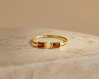 Sterling Silver Duo Baguette Birthstone Ring • Personalized Gemstone Jewelry