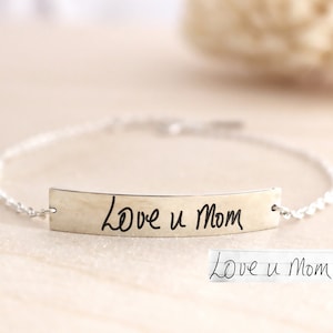 Engraved Signature Bracelet - Bar Bracelet - Handwriting Bar Bracelet - Memorial Bracelet - Christmast Gift - Mother Gift