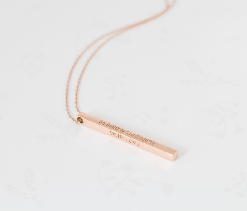 Personalized 3D BAR Necklace Dainty 4 Sided Vertical Bar Necklace Engraved Charm Bridesmaids Gift Mother Gift Christmas gift image 4