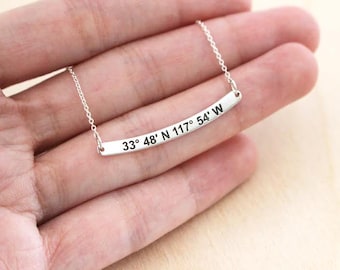 Custom Coordinates Bar Necklace- LATITUDE- LONGITUDE Necklace- Coordinate Jewelry-Personalized Coordinates Necklace- Christmas Gift