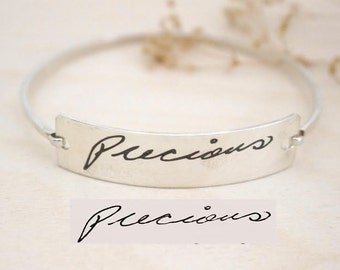 Memorial Bangle- Engraved bangle - Handwriting Bracelet - Signature Bangle- Handwritten Bangle - Bridesmaid gifts - Mother Gift