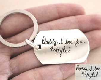 Signature Dogtag Necklace - Personalized Memorial Keychain - Keepsake Signature/Handwriting Pendant - FATHER GIFT - Christmas gift