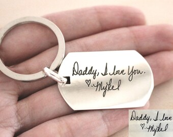 Sterling Silver Dog Tag Keychain – Personalized Handwriting Memorial