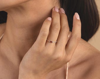 Sterling Silver Duo Baguette Birthstone Ring • Personalized Gemstone Jewelry
