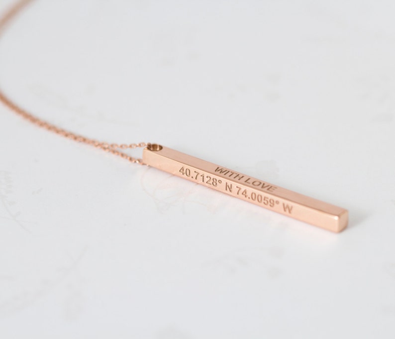 Personalized 3D BAR Necklace Dainty 4 Sided Vertical Bar Necklace Engraved Charm Bridesmaids Gift Mother Gift Christmas gift image 3