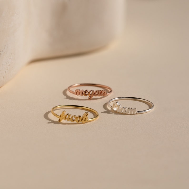 Dainty Custom Name Ring Child Name Ring Stackable Ring Perfect Gift For Grandma Mother Gift image 3