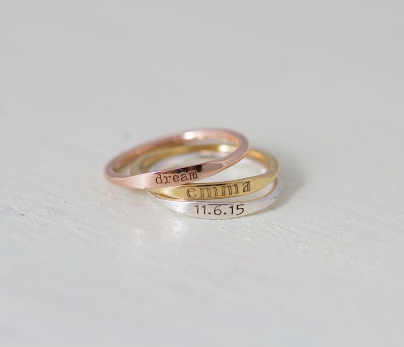 Dainty Engraved Name Ring Dainty Ring Stackable Ring Name Ring Date Ring Mother Gift image 3