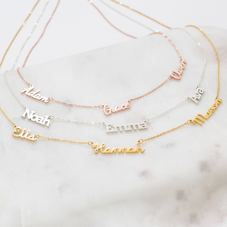 Dainty Name Necklace Triple Names Necklace Children Names Etsy