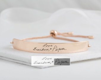 Actual Handwriting Curved Bar Bracelet - Slider Bar Bracelet - Signature Bracelet - Wedding Jewelry- Mother's Gift - Christmas gift