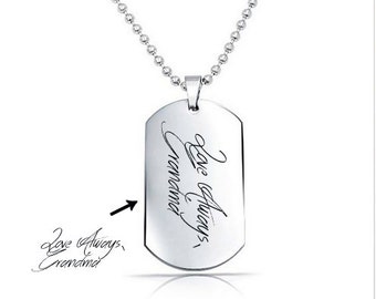 Sterling Silver Personalized Handwriting Dog Tag Necklace – Memorial Keepsake