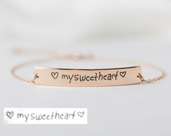 Actual Handwriting Bracelet - Handwriting Bar Bracelet - Memorial Bracelet - Bridesmaid Gift - Mother Gifts