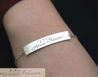 Engraved Signature Bracelet - Bar Bracelet - Handwriting Bar Bracelet - Bridesmaid Gift - Mother Gift - Christmas gift