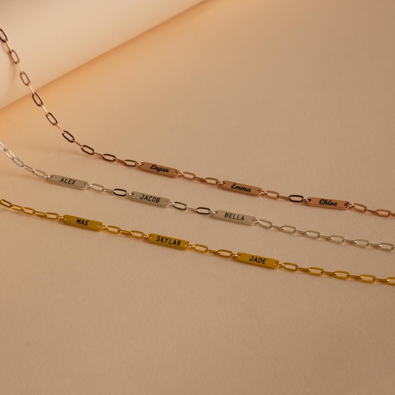 Name Engraved Chain Custom Name Bar Necklace: Sterling Silver Paperclip Chain, Engraved ...