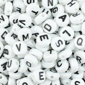 Black & White Alphabet Letter Acrylic Beads, Round Letter Beads, Acrylic Letter Beads, Alphabet Letter Beads, Name Beads, A-Z Letter Beads