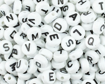 Black & White Alphabet Letter Acrylic Beads, Round Letter Beads, Acrylic Letter Beads, Alphabet Letter Beads, Name Beads, A-Z Letter Beads
