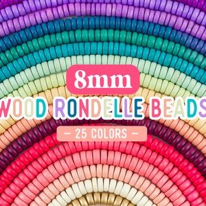 8mm Wood Round Beads, Rondelle Wood Beads, Wood Spacer Beads, 8x4mm Wood Round Beads, Pucalet Beads, 16 inch strand, 25 colors