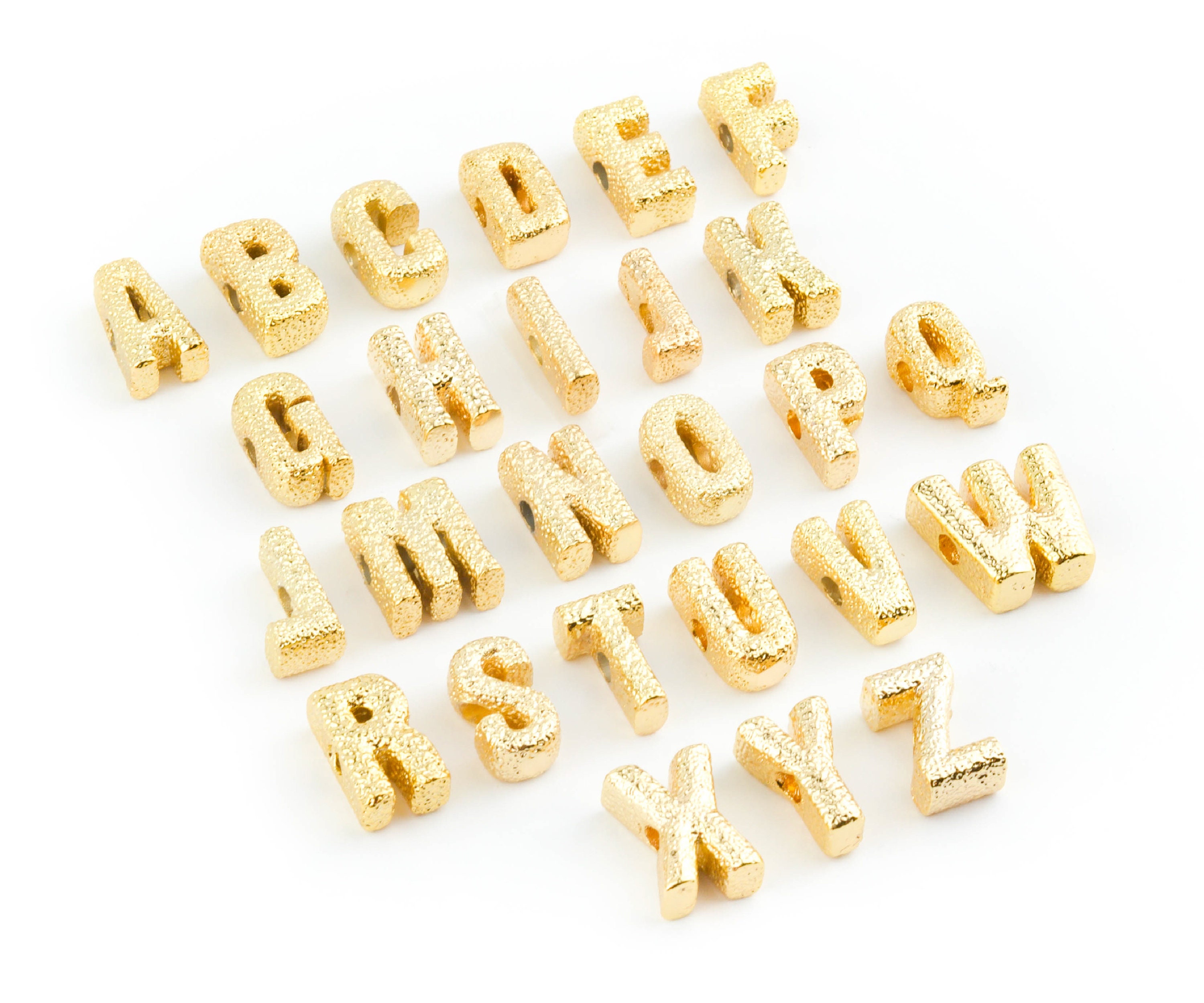 14k Gold Letter Forte Beads, 13mm, Gold Plated Letter Beads, Forte