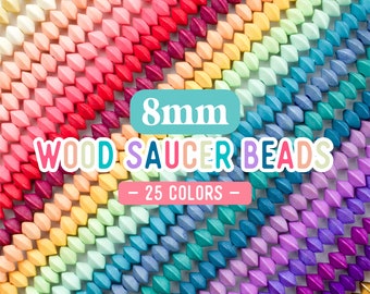 8mm Wood Saucer Beads, Wooden Beads, 8x5mm Wood Lentil Spacer Beads, Wholesale Beads, Wood Bead Strands, 16 inch strand, 25 Colors