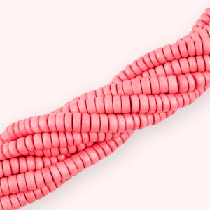 8mm Pink Wood Rondelle Beads, Heishi Disc Beads, Wood Spacer Beads, 8x4mm Wood Round Beads, Heishi Beads, 16 inch strand, Pink