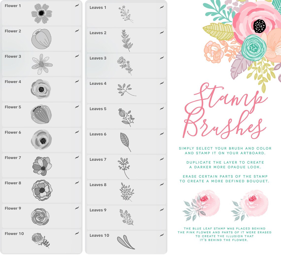 Procreate Floral Brushes 100 Procreate Brushes Flower Stamp - Etsy