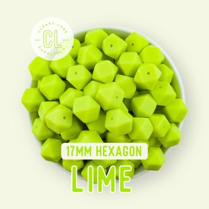 17mm Lime Hexagon Silicone Beads, Silicone Beads, Hexagon Silicone Beads, Wholesale Silicone Beads, Food Grade Silicone, Loose Beads