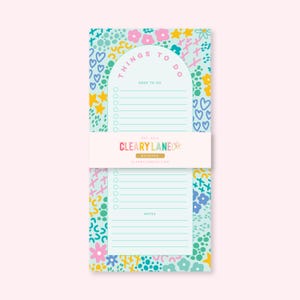 Mint Rainbow Garden Notepad, 4.25&quot;x8.25&quot; Floral Notepad, Cute Stationery Gift, Floral Stationery Notepad, Cute Office Desk Stationery