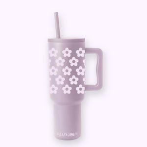 40oz Floral Tumbler with Handle & Straw, 40oz Stainless Steel Tumbler, 40oz Insulated Tumbler | Lilac Flowers