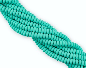 6mm Polymer Clay Tube Beads, Round Beads, African Vinyl Beads, Wholesale Beads, Colored Polymer Clay Beads, 15 inch strand, Turquoise