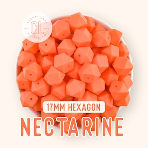 17mm Orange Hexagon Silicone Beads, Silicone Beads, Hexagon Silicone Beads, Wholesale Silicone Beads, Food Grade Silicone, Nectarine